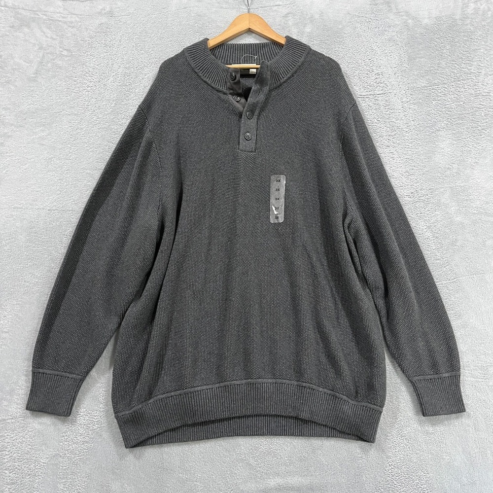 Oak Hill Sweater Mens 3XL Long Sleeve Gray Waffle Knit Fisherman Pullover Preppy